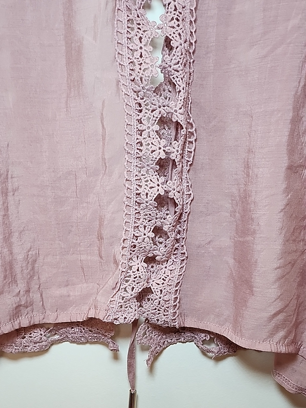 ELAN Women's Vivi crochet Cover Up tie front boho slouchy pink Mauve Lace Sz S - Picture 15 of 16